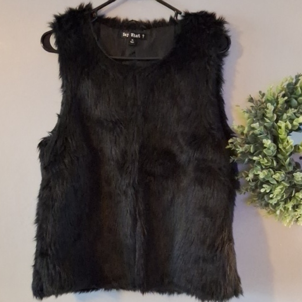 Say What? Black Faux Fur Vest 17